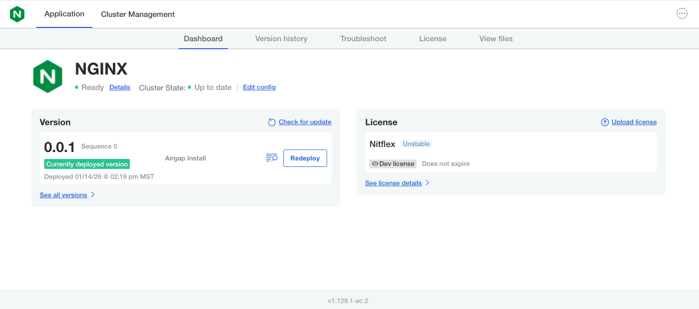 admin console landing page